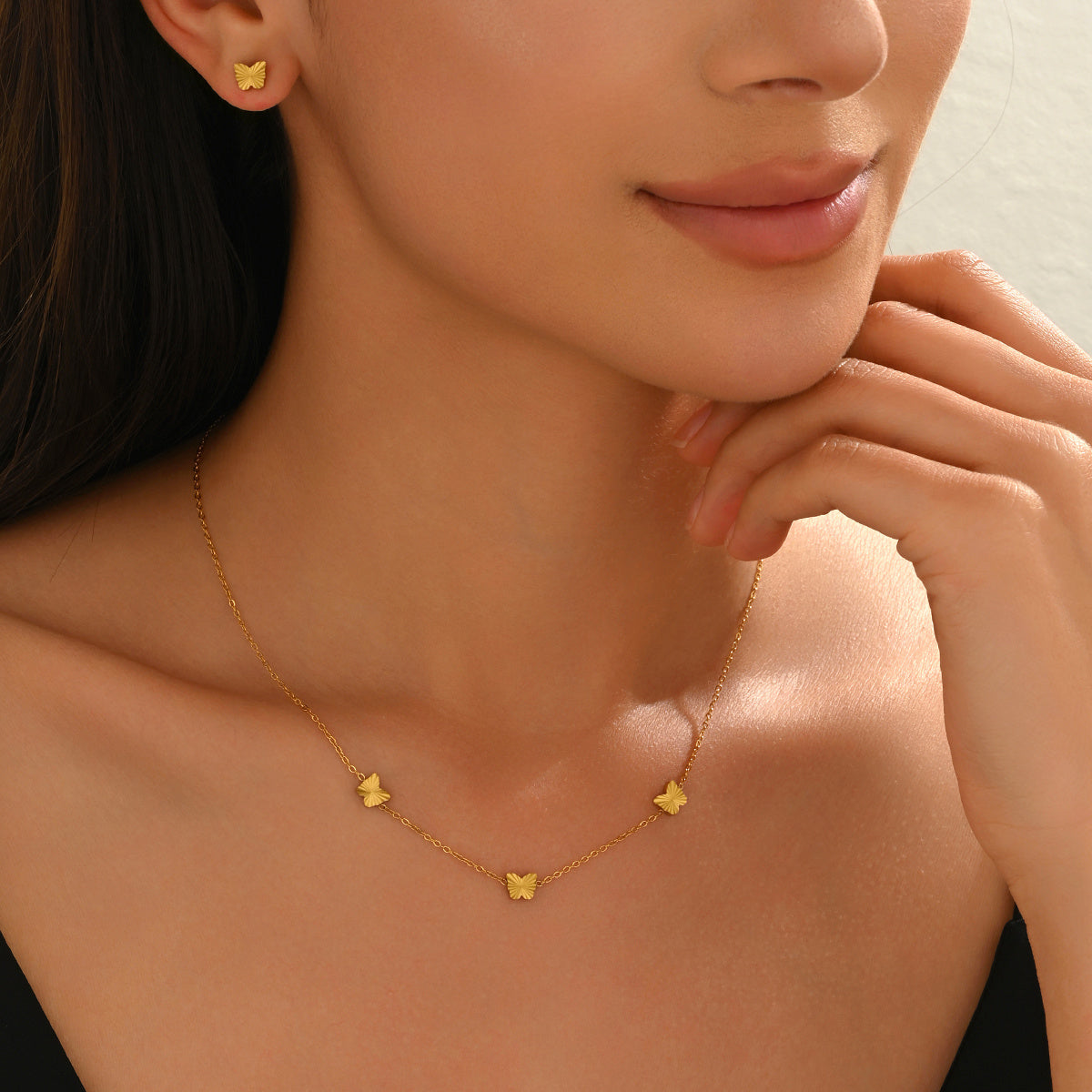 Golden Monarch Set – 18K Gold-Plated Butterfly Necklace & Stud Earrings | Zariah Gold™