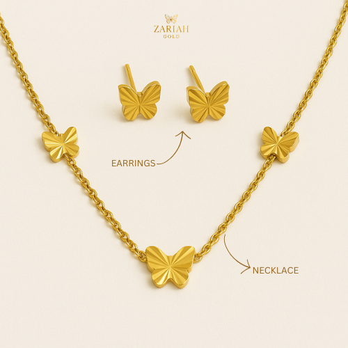 Golden Monarch Set – 18K Gold-Plated Butterfly Necklace & Stud Earrings | Zariah Gold™