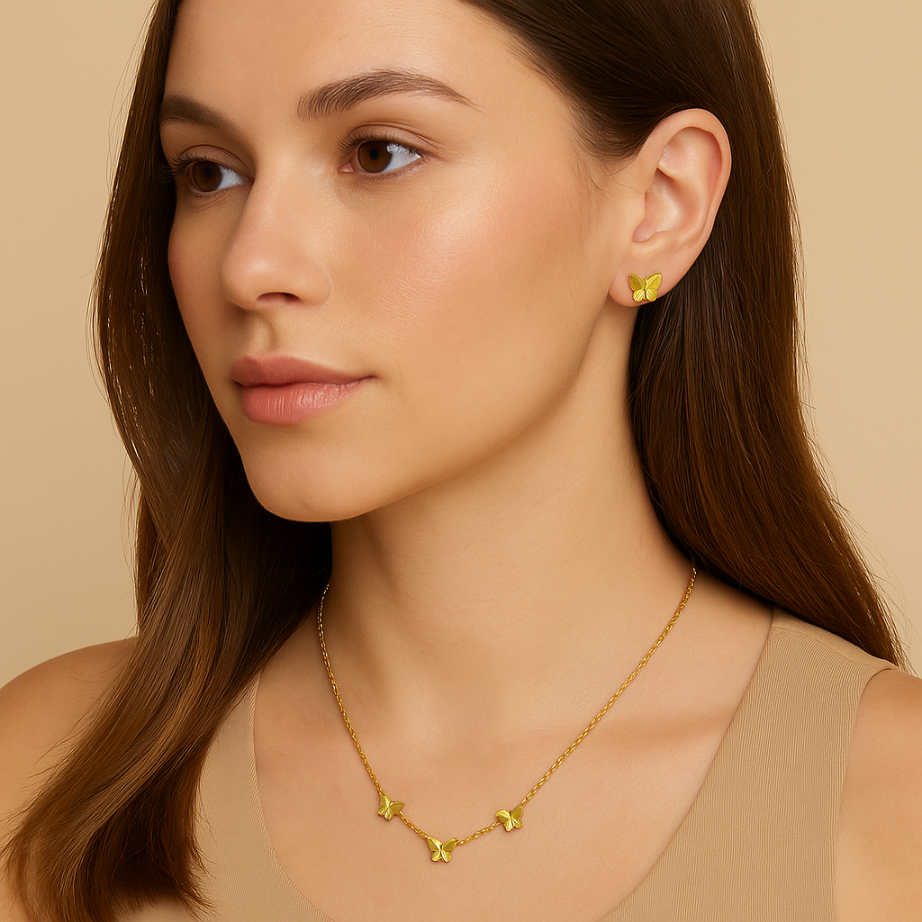 Golden Monarch Set – 18K Gold-Plated Butterfly Necklace & Stud Earrings | Zariah Gold™