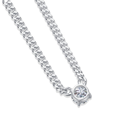 Cuban Link Solitaire Necklace – Bold Sterling Silver Statement | Zariah Gold™
