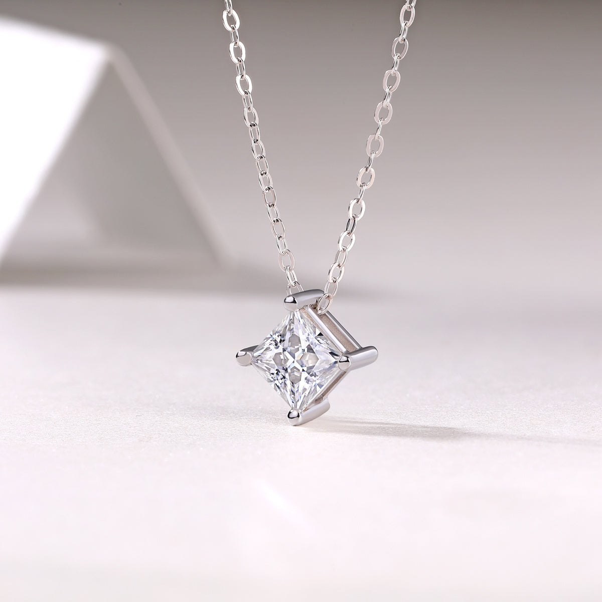 Princess Cut Solitaire Necklace – Sterling Silver Minimalist Pendant | Zariah Gold™