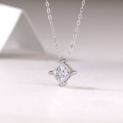 Princess Cut Solitaire Necklace – Sterling Silver Minimalist Pendant | Zariah Gold™