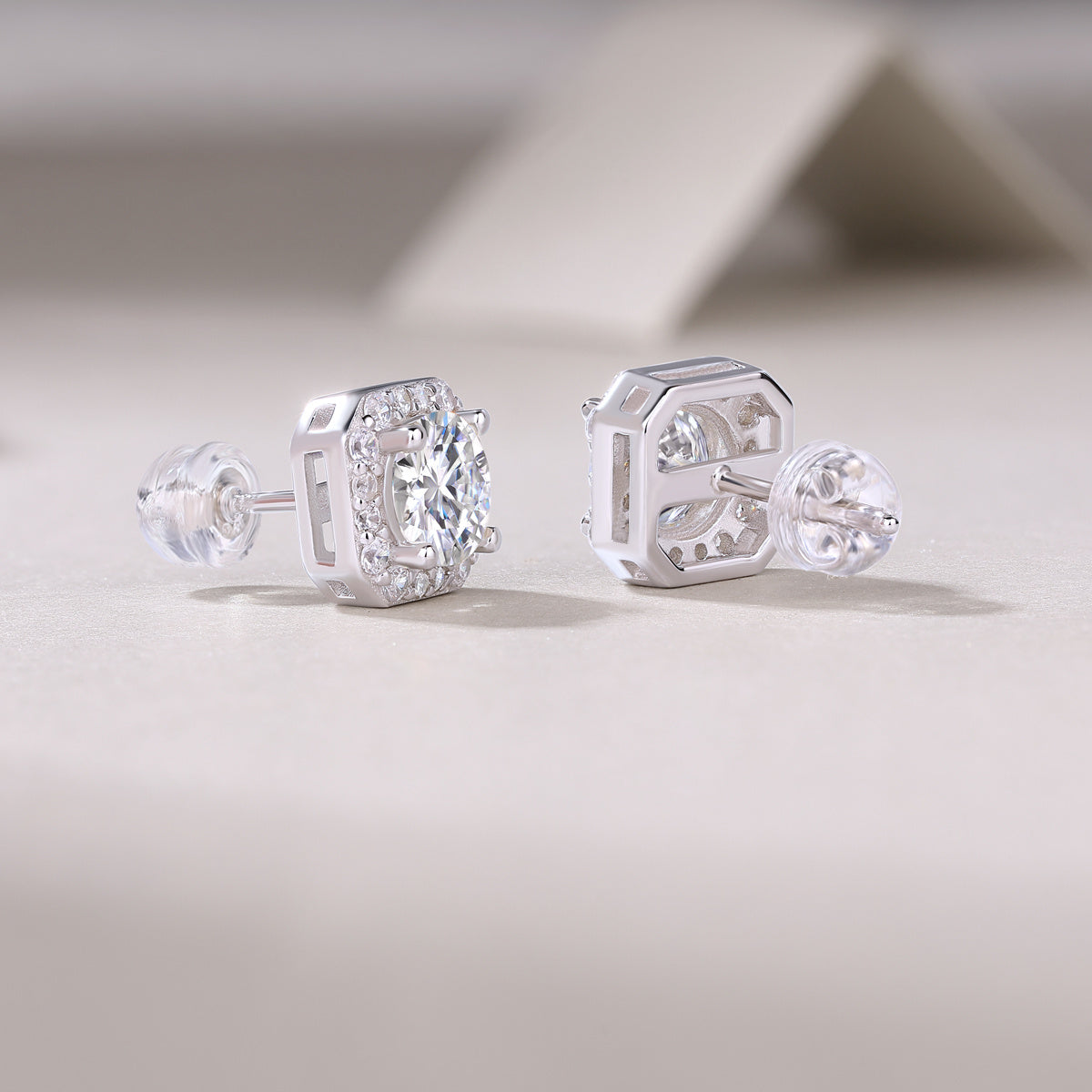 Halo Cushion Moissanite Studs – Timeless 925 Silver Glow | Zariah Gold™