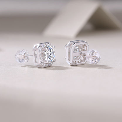 Halo Cushion Moissanite Studs – Timeless 925 Silver Glow | Zariah Gold™