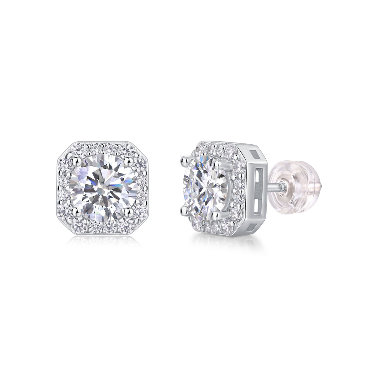 Halo Cushion Moissanite Studs – Timeless 925 Silver Glow | Zariah Gold™