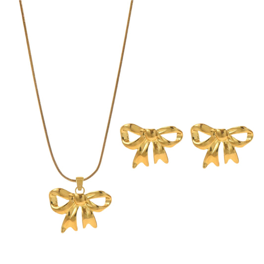 Golden Ribbon Set – 18K Gold-Plated Bow Necklace & Earrings | Zariah Gold™