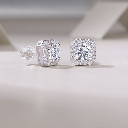 Halo Cushion Moissanite Studs – Timeless 925 Silver Glow | Zariah Gold™