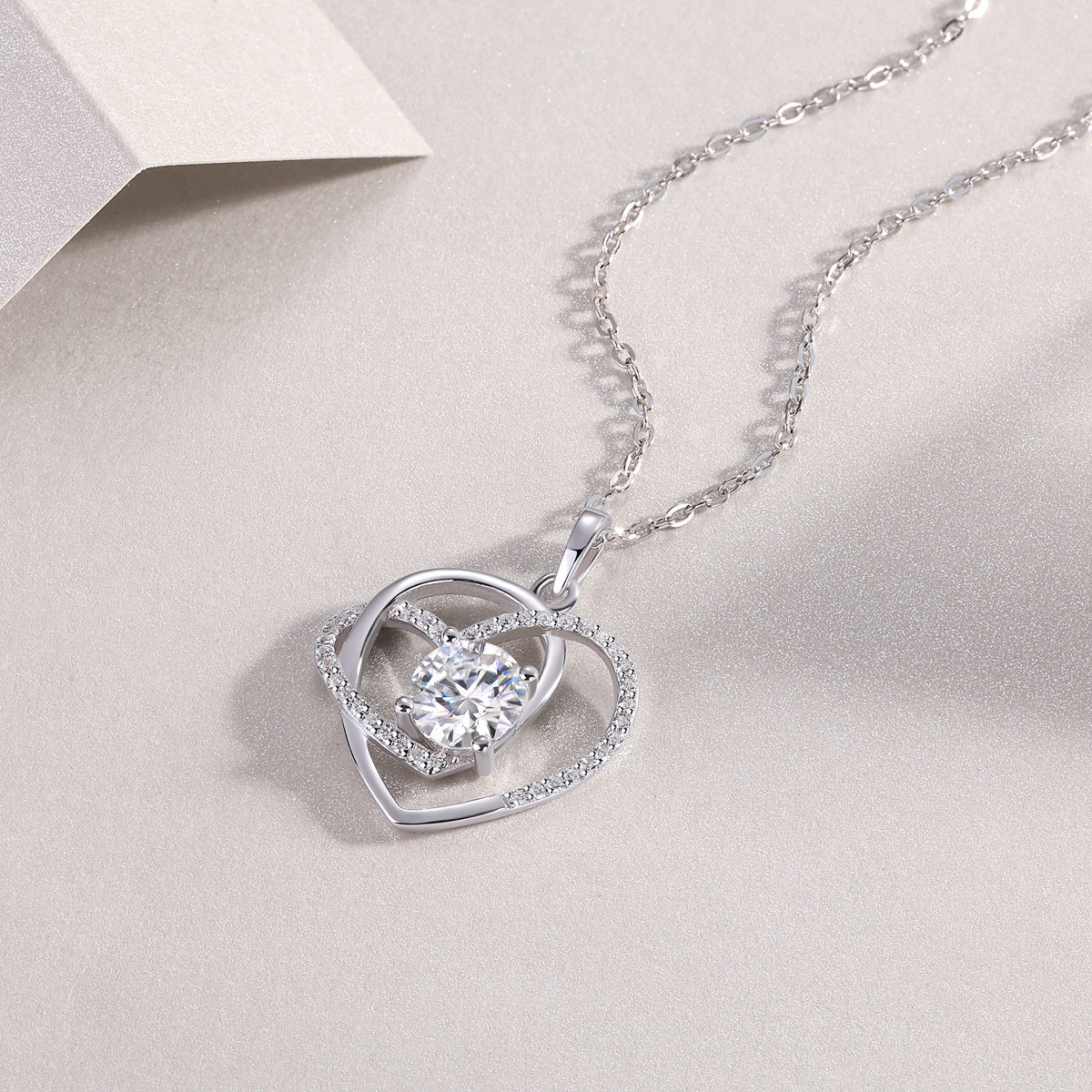 Double Heart Moissanite Necklace – Sterling Silver Love Pendant | Zariah Gold™