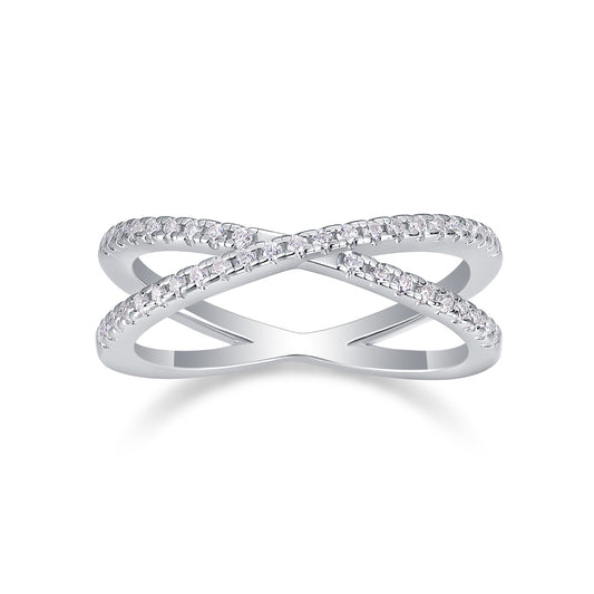 Criss-Cross Moissanite Ring – Sterling Silver Crossover Elegance | Zariah Gold™