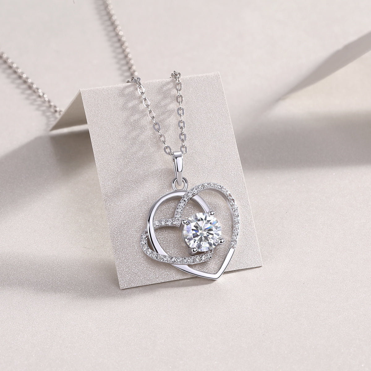 Double Heart Moissanite Necklace – Sterling Silver Love Pendant | Zariah Gold™