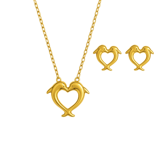 Dolphin Heart Set – 18K Gold-Plated Necklace & Stud Earrings | Zariah Love™