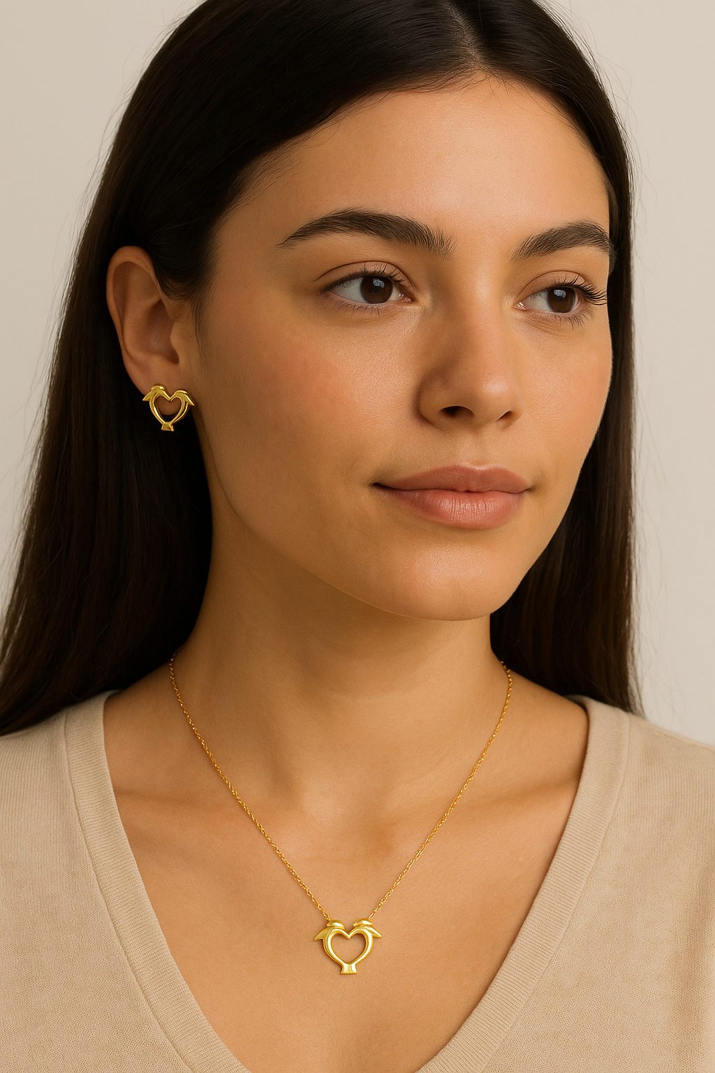 Dolphin Heart Set – 18K Gold-Plated Necklace & Stud Earrings | Zariah Love™