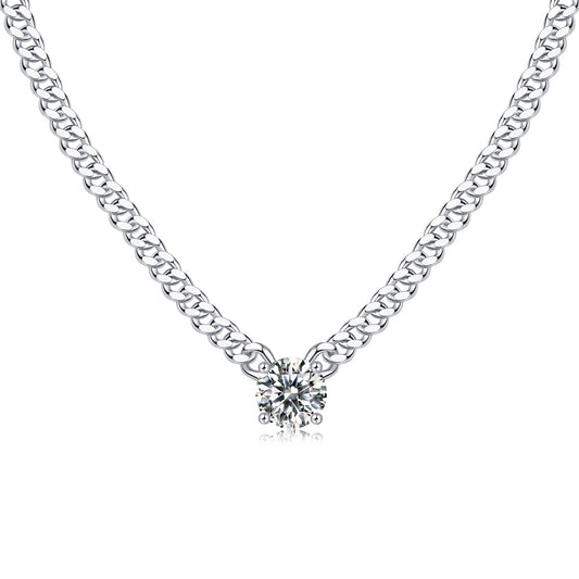 Cuban Link Solitaire Necklace – Bold Sterling Silver Statement | Zariah Gold™