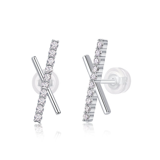 Radiant X Moissanite Stud Earrings – Crisscross Sparkle in 925 Silver | Zariah Gold™