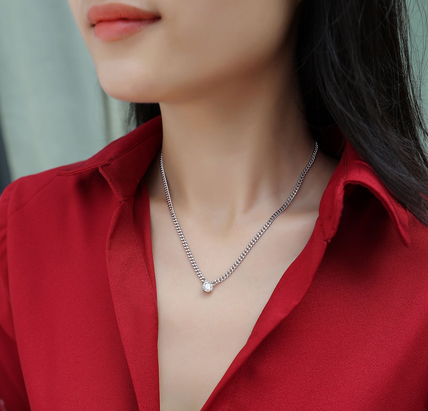Cuban Link Solitaire Necklace – Bold Sterling Silver Statement | Zariah Gold™