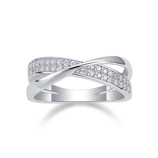 Crossover Moissanite Accent Ring – 925 Silver Elegance | Zariah Gold™