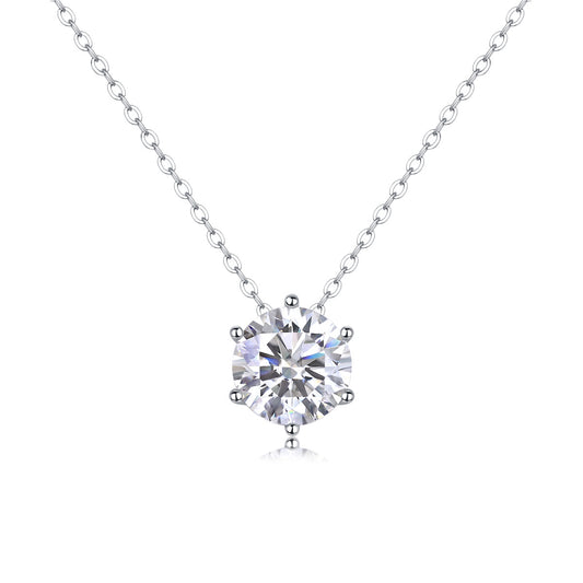 Grand Solitaire Necklace – 6-Claw Moissanite in 925 Silver | Zariah Gold™