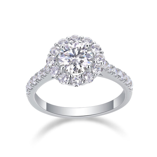 Halo Moissanite Engagement Ring – Sparkling 925 Silver | Zariah Gold™