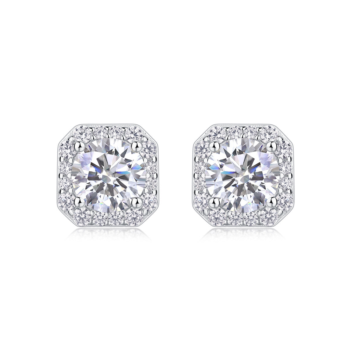 Halo Cushion Moissanite Studs – Timeless 925 Silver Glow | Zariah Gold™