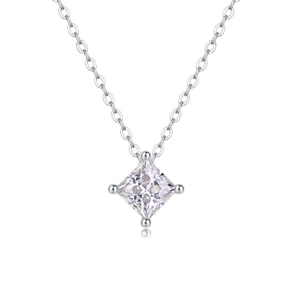 Princess Cut Solitaire Necklace – Sterling Silver Minimalist Pendant | Zariah Gold™