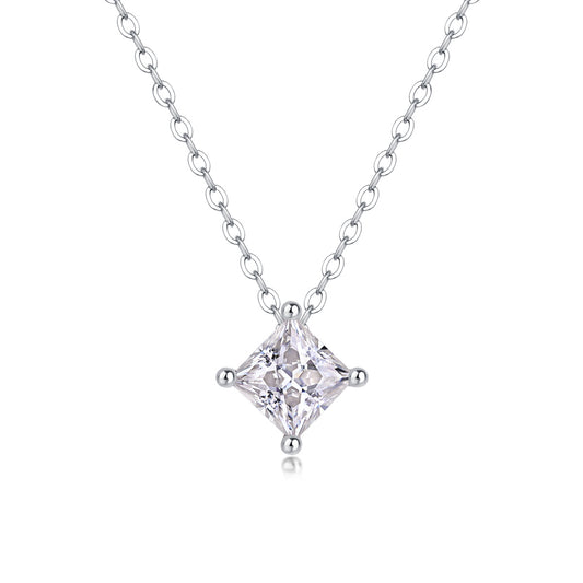 Princess Cut Solitaire Necklace – Sterling Silver Minimalist Pendant | Zariah Gold™