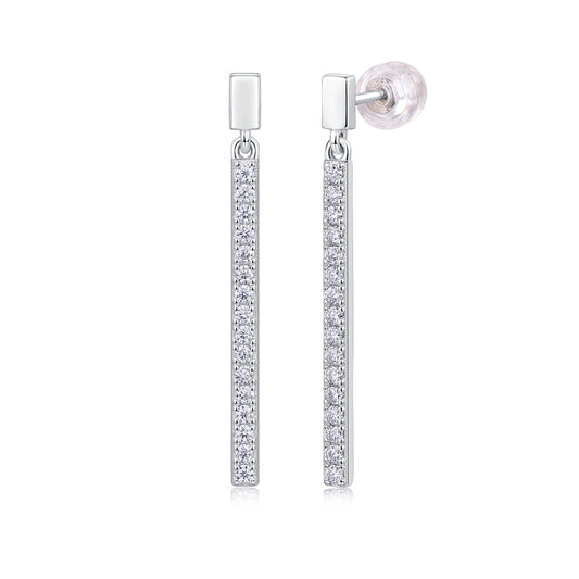 Elegant Moissanite Bar Drop Earrings – Sterling Silver Dangle Design | Zariah Gold™