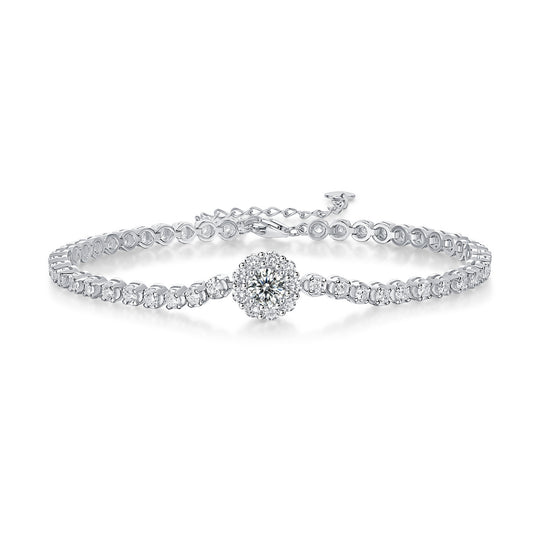 Halo Shine Bracelet – Adjustable Moissanite Centerpiece in Sterling Silver | Zariah Gold™