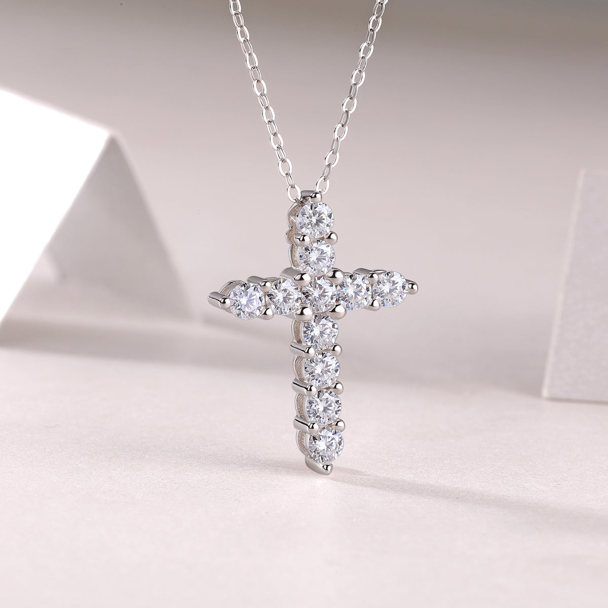 Radiant Moissanite Cross Necklace – 925 Sterling Silver | Zariah Gold™